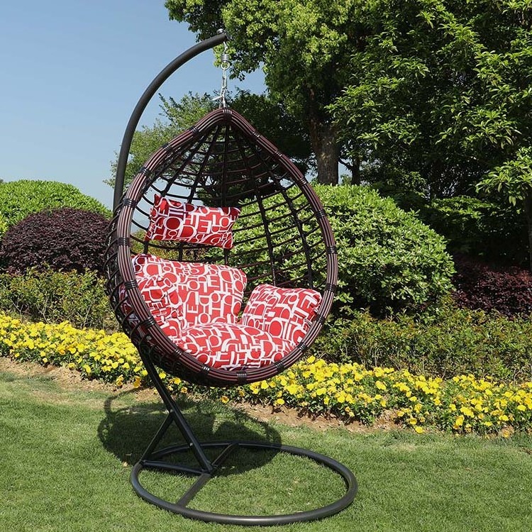 Modern Design Rattan Swing Hanging Chair Outdoor Hanging Egg Chair with Metal Stand