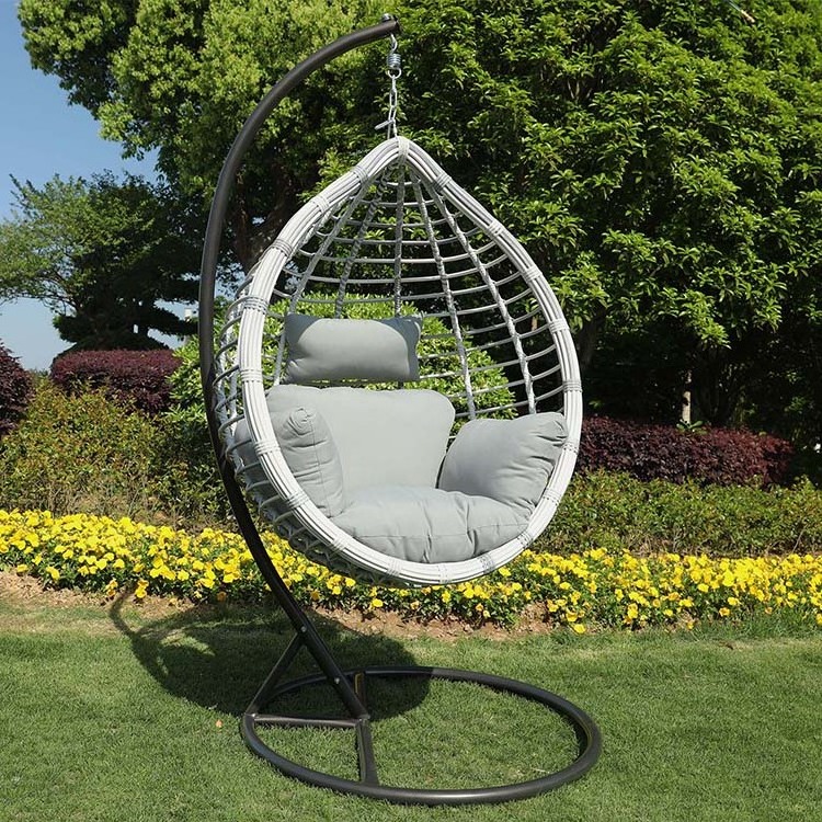 Modern Design Rattan Swing Hanging Chair Outdoor Hanging Egg Chair with Metal Stand