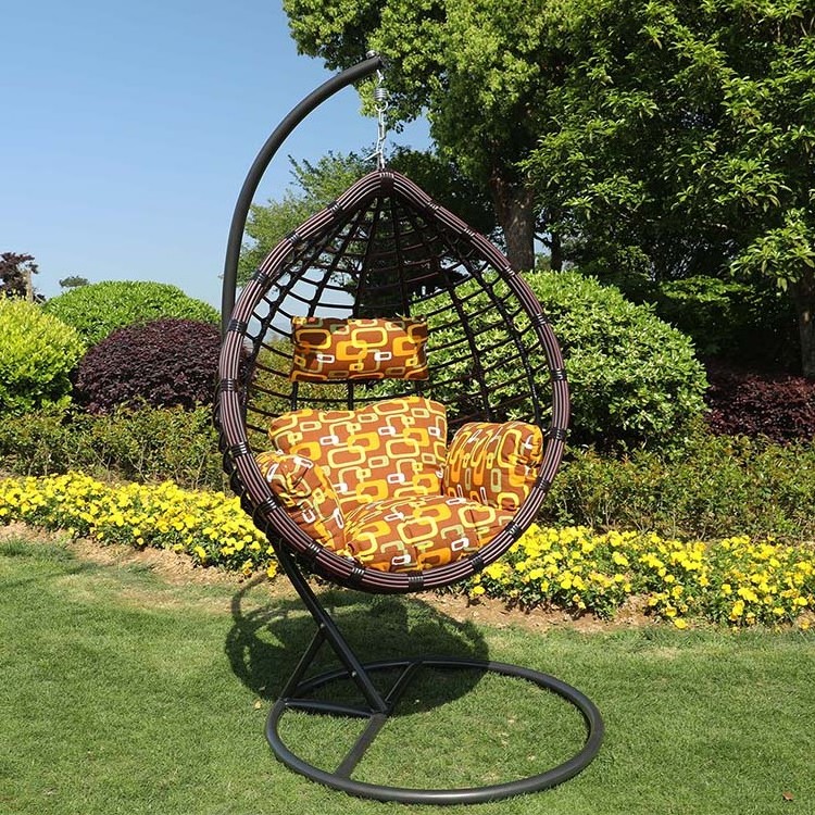 Modern Design Rattan Swing Hanging Chair Outdoor Hanging Egg Chair with Metal Stand