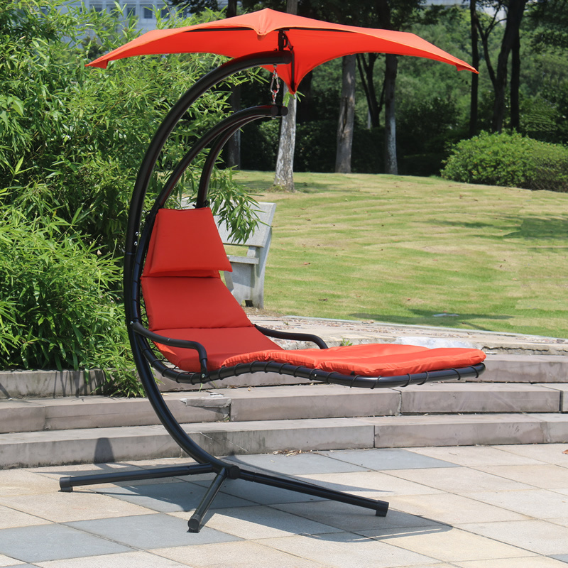 Ergonomically Shaped Relaxing Swings Outdoor Hammock Swinging Chair Hanging Lounger Chair with Adjustable  Sun Canopy