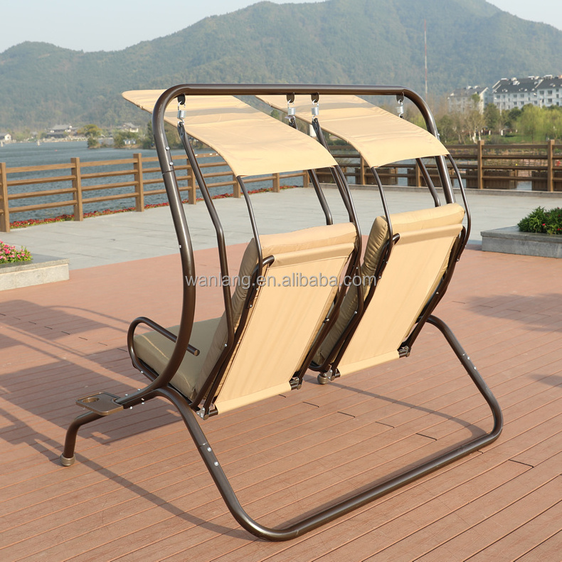 2 people Waterproof Swing Chair Double Seat Porch Swings with Sun Canopy and Cushion