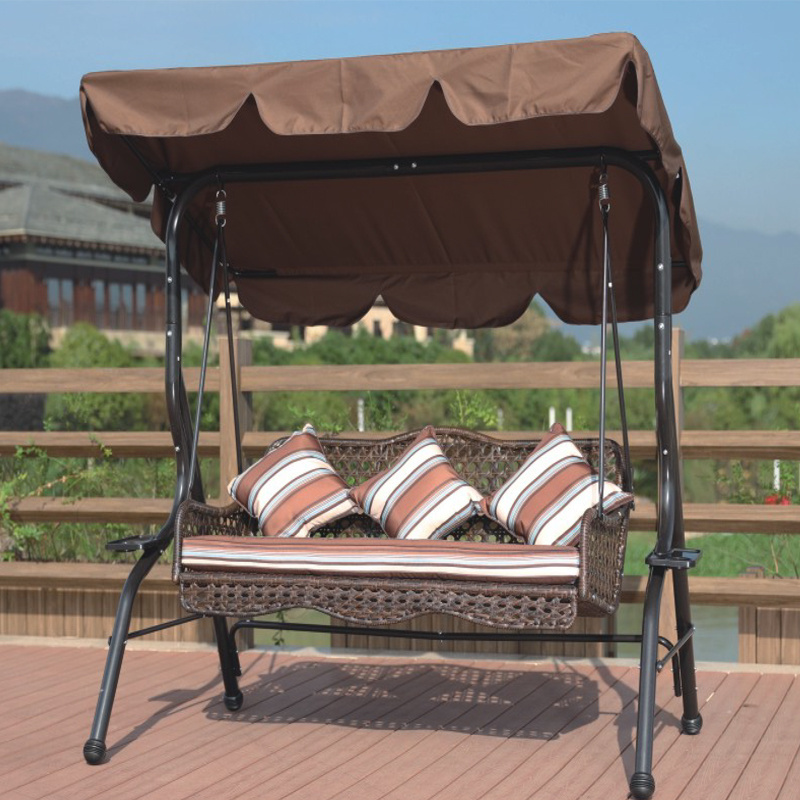 Loveseat Patio swing Chair Handwoven Wicker Porch swings with Adjustable Canopy and Cushions Pillow Included