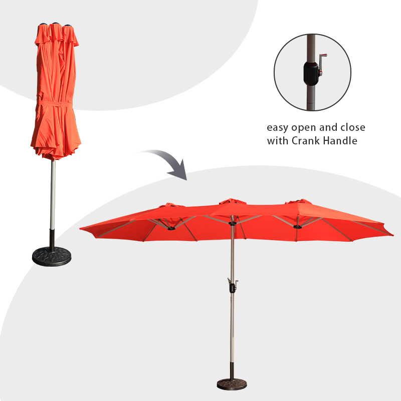 15ft Outdoor Waterproof Extra Large Double-sided Market Umbrella Rectangular Patio Umbrellas with Crank