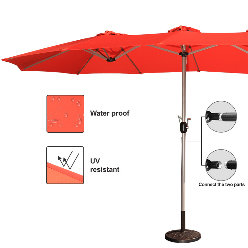 15ft Outdoor Waterproof Extra Large Double-sided Market Umbrella Rectangular Patio Umbrellas with Crank