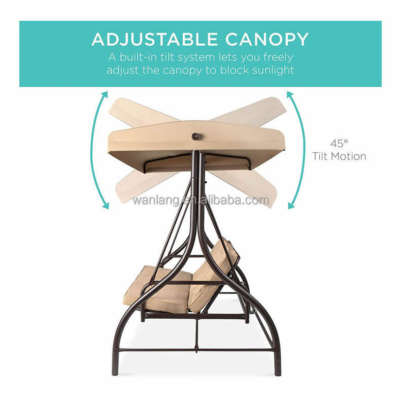 3-Seat Adult Luxury Dual Use Swing Chair Swing Bed Outdoor Folding Swing Rocking Chair