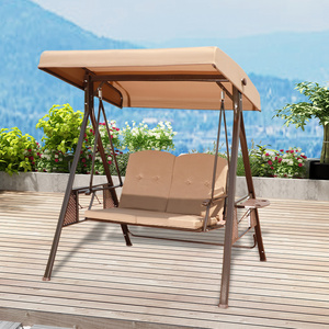 Outdoor Adjustable Awning Swing Chair All-weather Rustproof Steel Frame Patio Glider Bench for Garden Backyard