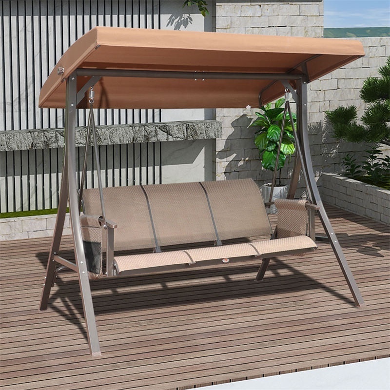 3-Seat Outdoor Luxury Garden sling Swing Porch Patio Swing Chair With Adjustable Canopy