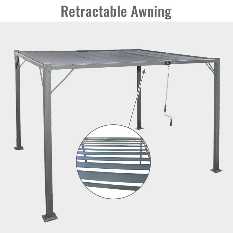 Outdoor Retractable Pergolas Patio Gazebo Freestanding Aluminum Shade Canopy Grape Trellis with Sun Shade