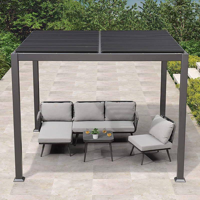 Outdoor Louvered Pergola Sun Shade Shelter Patio Hardtop Gazebo with Adjustable Roof