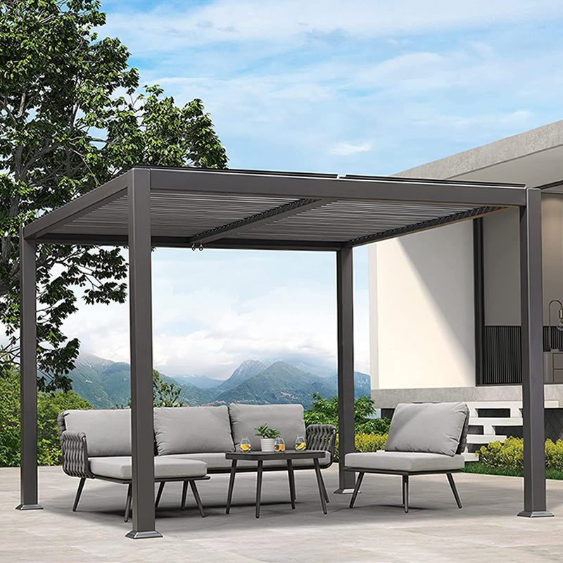 Outdoor Louvered Pergola Sun Shade Shelter Patio Hardtop Gazebo with Adjustable Roof