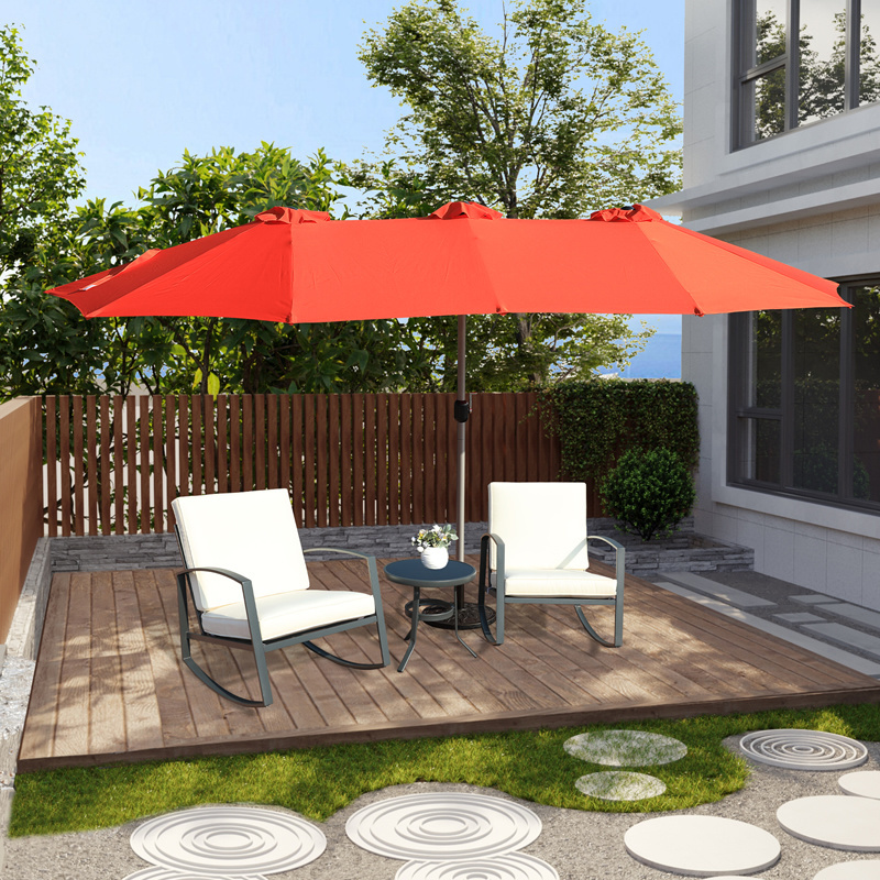 15FT Double-Sided Metal Table Patio Umbrella Garden Swimming Pool Beach Large Umbrellas