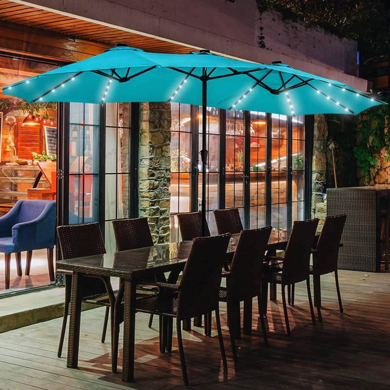 Large Outdoor Automatic Patio Double Sun Parasol Umbrella with Solar LED Light Double-sided Patio Umbrella Solar Umbrella Lights