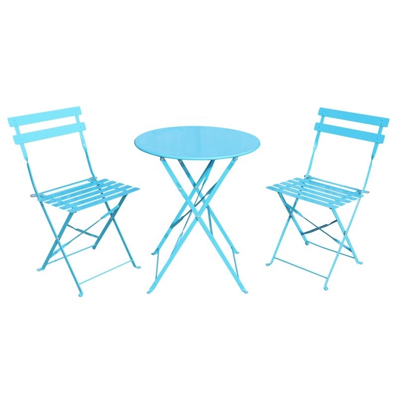 Patio Balcony Furniture Set Metal Frame 3-Piece Patio Bistro Set Folding Table and Chair