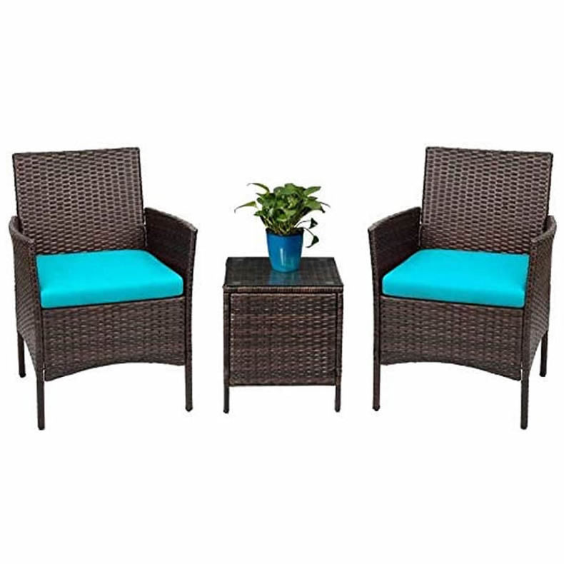 3 Piece Patio Furniture Set Outdoor Garden Furniture Rattan Wicker Conversation Bistro Set with Glass Table