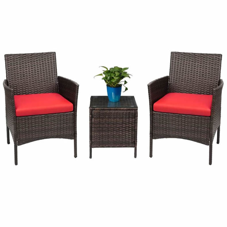 3 Piece Patio Furniture Set Outdoor Garden Furniture Rattan Wicker Conversation Bistro Set with Glass Table