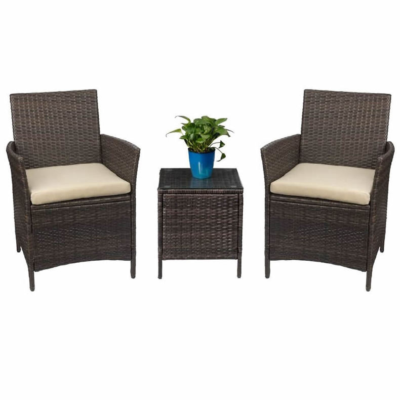 3 Piece Patio Furniture Set Outdoor Garden Furniture Rattan Wicker Conversation Bistro Set with Glass Table