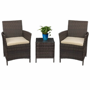 3 Piece Patio Furniture Set Outdoor Garden Furniture Rattan Wicker Conversation Bistro Set with Glass Table