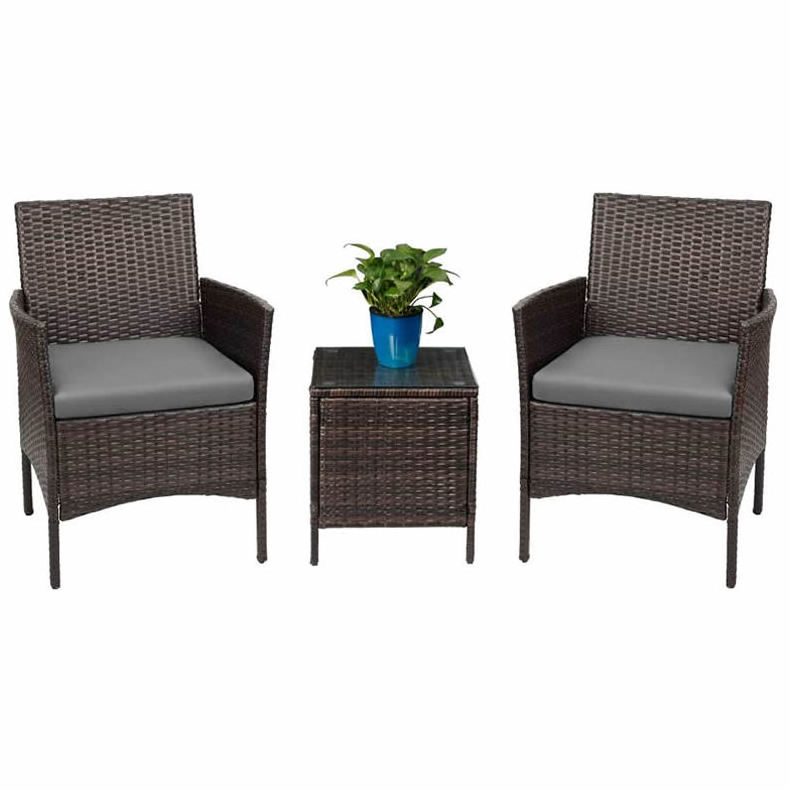 3 Piece Patio Furniture Set Outdoor Garden Furniture Rattan Wicker Conversation Bistro Set with Glass Table