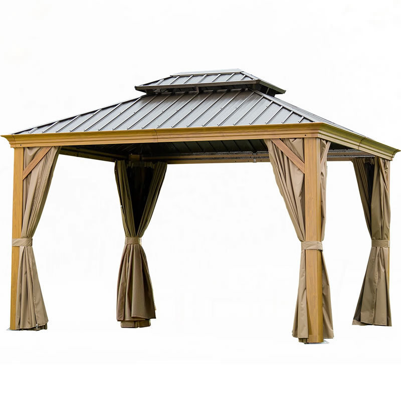 Galvanized Steel Double Roof Outdoor Wood Grain Gazebo Pergola Outdoor Canopy Gazebo