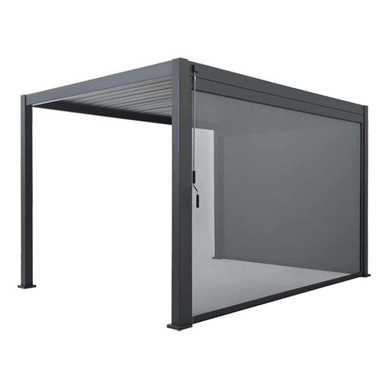 Modern Outdoor Pergolas Aluminum Louvered Pergola Gazebos with 3-Panel Pull-Down Privacy Screen