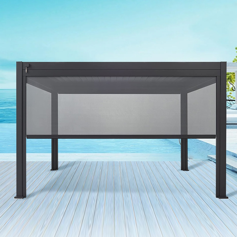 Modern Outdoor Pergolas Aluminum Louvered Pergola Gazebos with 3-Panel Pull-Down Privacy Screen