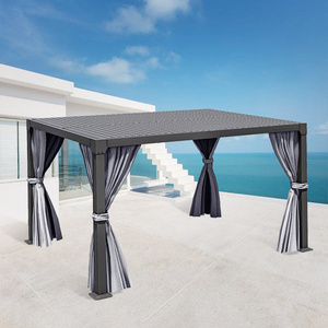 Adjustable Roof Outdoor Louvered Pergola Patio Pergola Gazebos with Curtains and Mosquito Nets