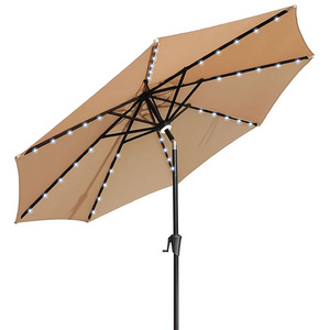 Heavy duty LED lighted patio umbrella outdoor sunshades with push button tilt and crank