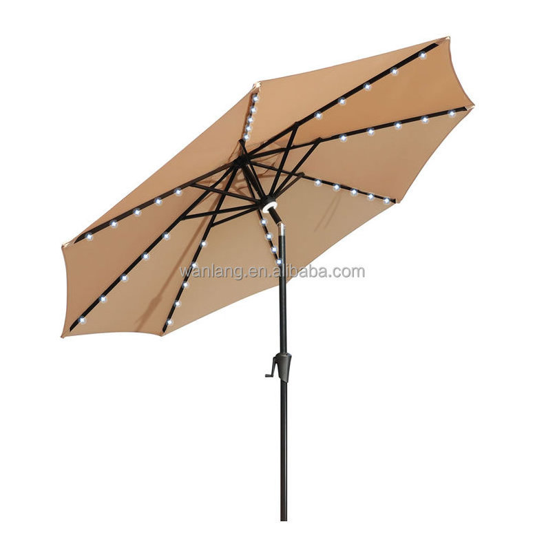 Outdoor Garden Umbrella  9 FT Solar Umbrella LED Lighted Table Market Umbrella with Tilt and Crank