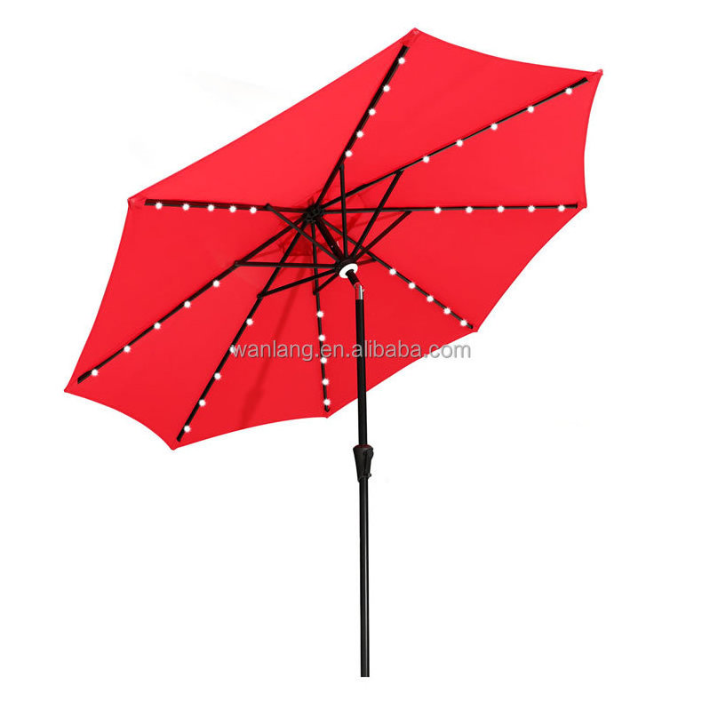 Outdoor Garden Umbrella  9 FT Solar Umbrella LED Lighted Table Market Umbrella with Tilt and Crank