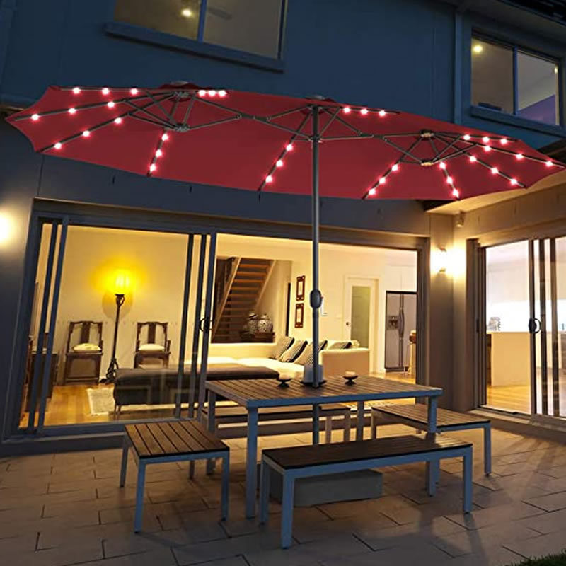 Luxury Heavy Industry Aluminum Frame Garden Umbrella Large Two-way Patio Umbrellas Folding with LED Lighted