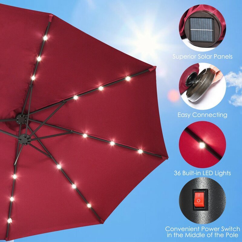 Luxury Heavy Industry Aluminum Frame Garden Umbrella Large Two-way Patio Umbrellas Folding with LED Lighted