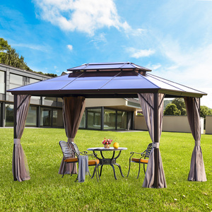 Outdoor Hardtop Gazebo Polycarbonate Double Roof Aluminum Furniture Gazebo for Garden Backyard Patio Parties Lawns