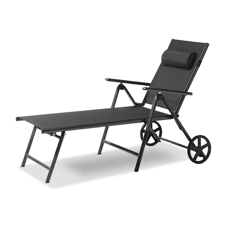 Beach Outdoor Hotel Poolside Leisure Aluminum Frame Sun Lounger Folding  Chaise Lounge Chair With Wheels