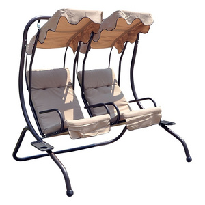 Outdoor Garden Furniture Patio Swings 2 Seat Wholesale Folding Hanging Swing Chair Metal Frame with Cup Holder