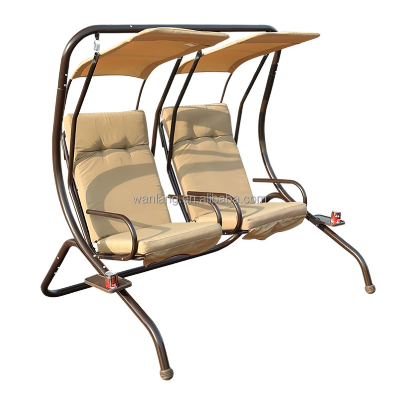 Outdoor Garden Furniture Patio Swings 2 Seat Wholesale Folding Hanging Swing Chair Metal Frame with Cup Holder