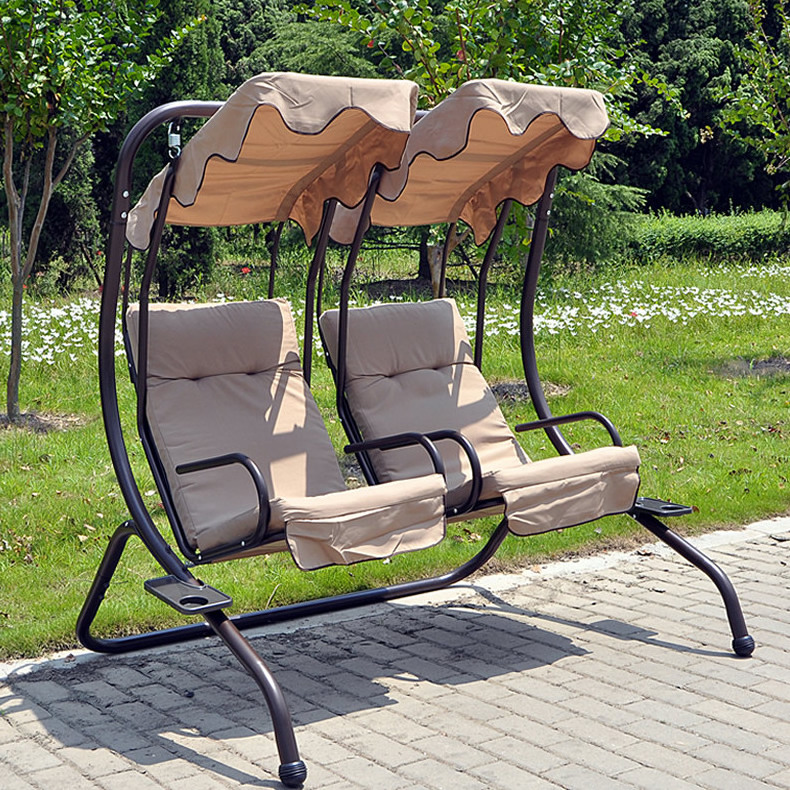 Outdoor Garden Furniture Patio Swings 2 Seat Wholesale Folding Hanging Swing Chair Metal Frame with Cup Holder