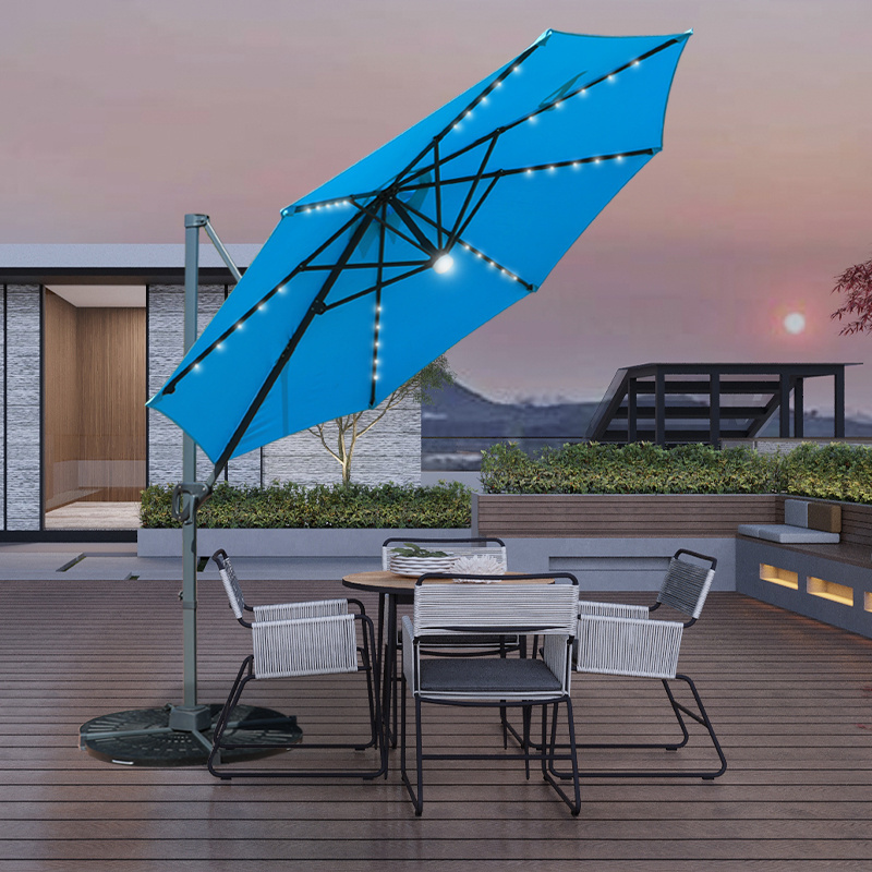 Outdoor Garden Patio Solar Power LED Roman Umbrella Adjustable Ribs Easy to Pop Up Patio Umbrella with Crank Courtyard