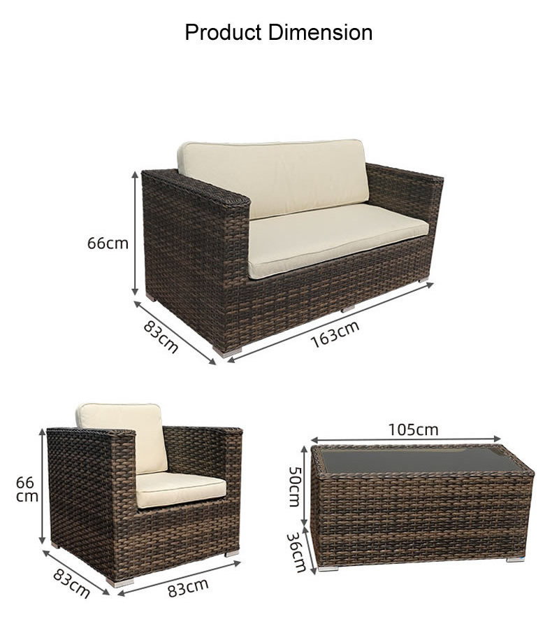 Factory Direct Selling Rattan Customized Sofa Set Sectional 4 Pieces Wicker Aluminum Frame Outdoor Furniture Sofa Set