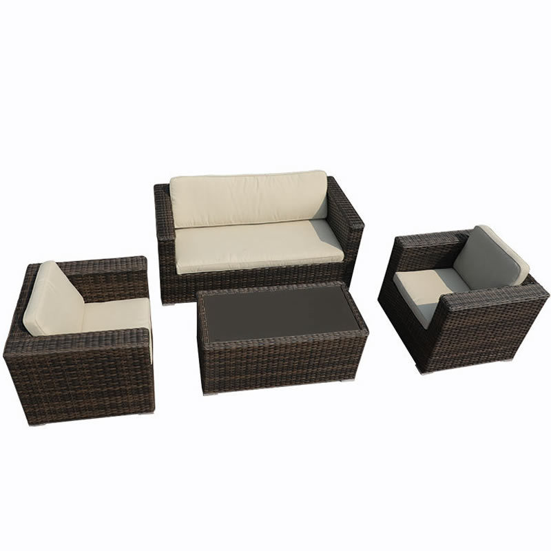 Outdoor Garden Patio Furniture Set 4 Pieces Modern Style Rattan Wicker Sofa Set Couches with Tea Table for Courtyard