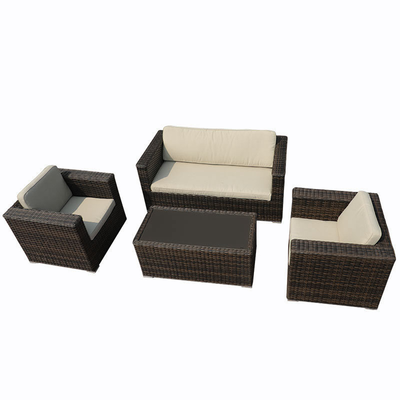 Outdoor Garden Patio Furniture Set 4 Pieces Modern Style Rattan Wicker Sofa Set Couches with Tea Table for Courtyard