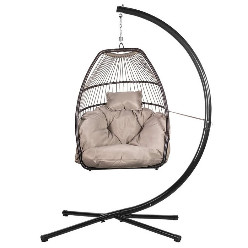 Bracket Outdoor Hanging Hammock Rattan Foldable Egg Swing Chairs with Removable Cushion and Pillow