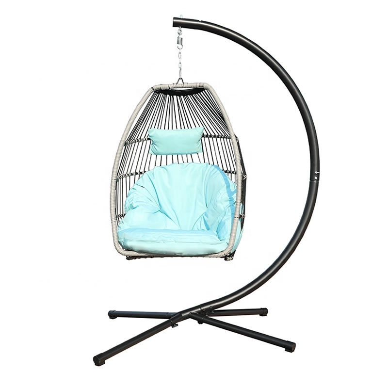 Bracket Outdoor Hanging Hammock Rattan Foldable Egg Swing Chairs with Removable Cushion and Pillow