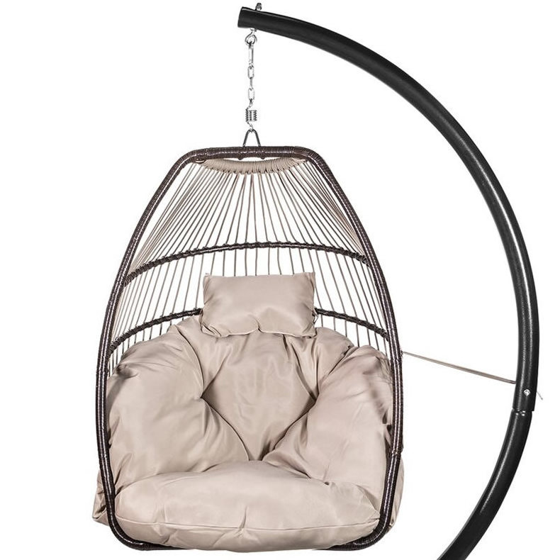 Bracket Outdoor Hanging Hammock Rattan Foldable Egg Swing Chairs with Removable Cushion and Pillow