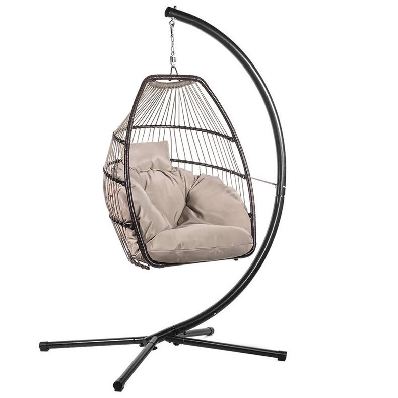 Bracket Outdoor Hanging Hammock Rattan Foldable Egg Swing Chairs with Removable Cushion and Pillow