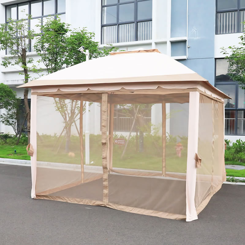 Outdoor Gazebo Tents Ventilation Double Roof Patio Gazebos with Mosquito Netting and Curtains