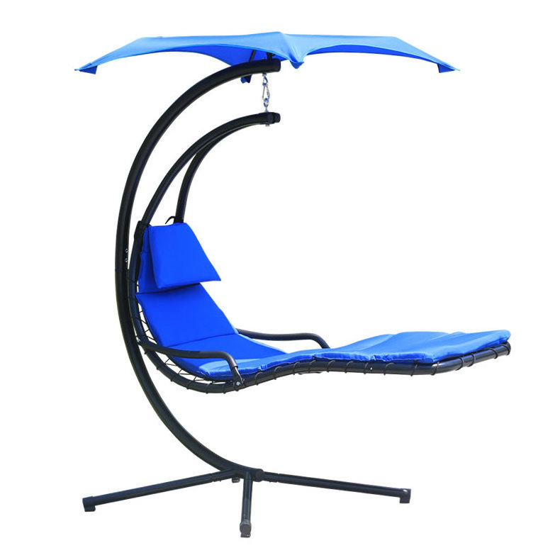 Outdoor Swing Egg Chair Hanging Curved Steel Padded Chaise Lounge Chair with Stand