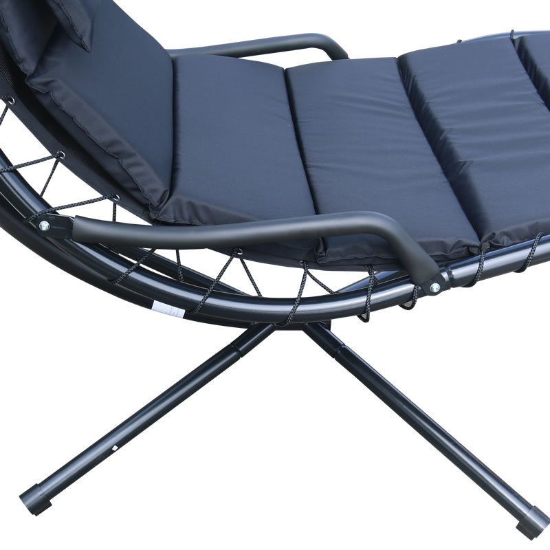 Outdoor Swing Egg Chair Hanging Curved Steel Padded Chaise Lounge Chair with Stand