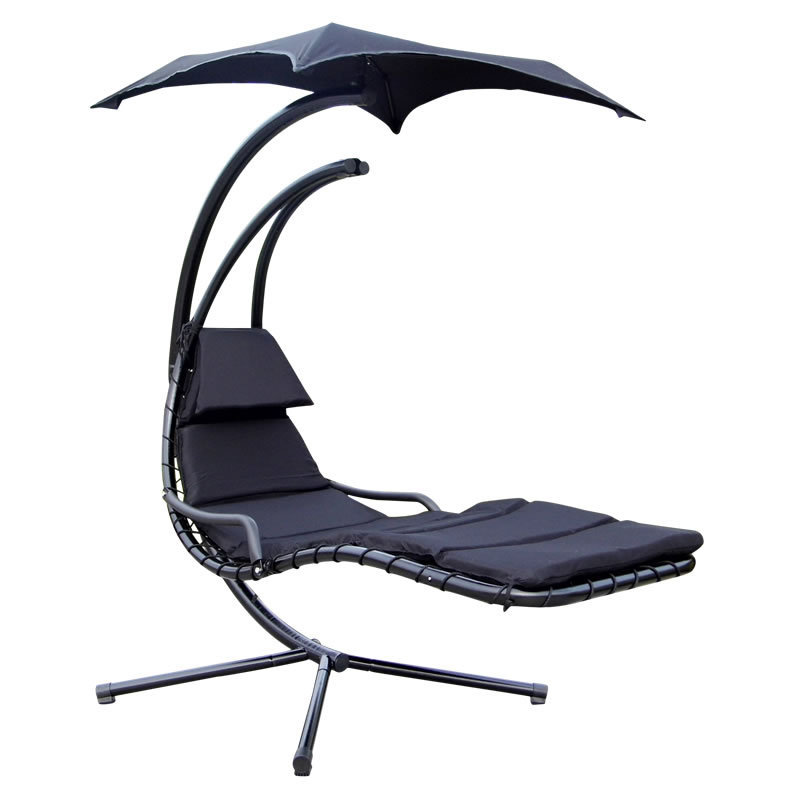 Outdoor Swing Egg Chair Hanging Curved Steel Padded Chaise Lounge Chair with Stand