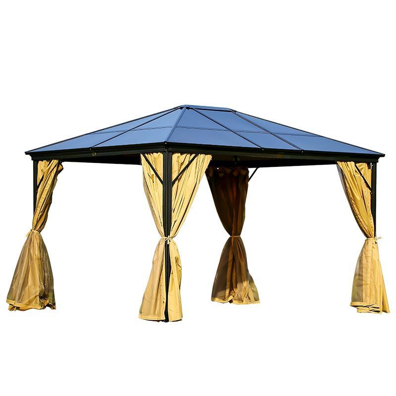 Outdoor 10' x 10' Aluminum Framed Gazebo with Hardtop with Mosquito Netting and Sidewall