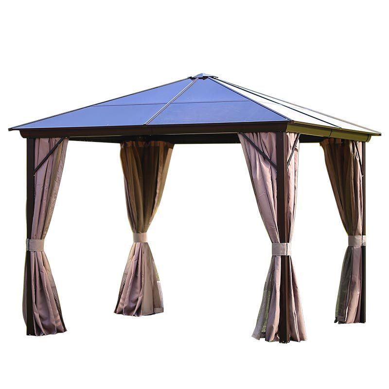 Outdoor 10' x 10' Aluminum Framed Gazebo with Hardtop with Mosquito Netting and Sidewall